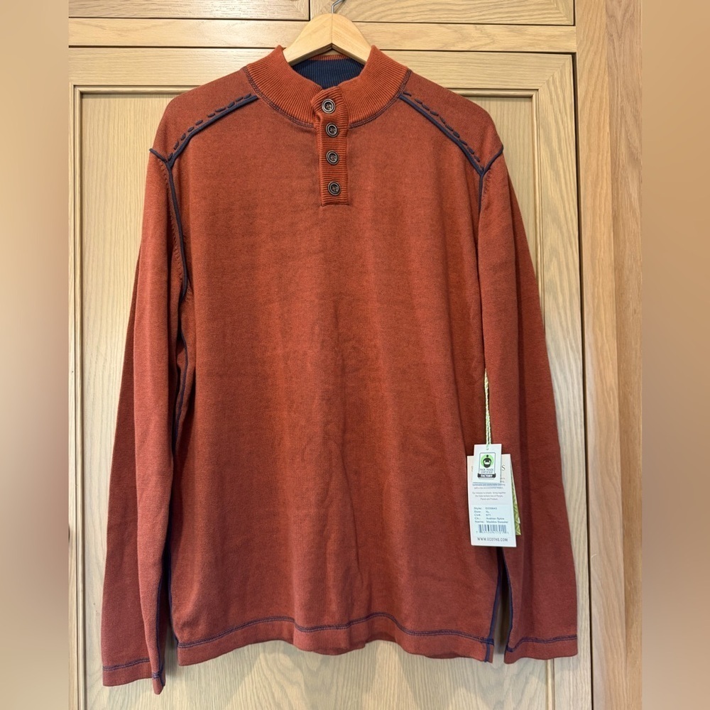 NWT Ecoths Fair Trade Organic Men's Maddox Sweater Mockneck Arabian Spice / xlg